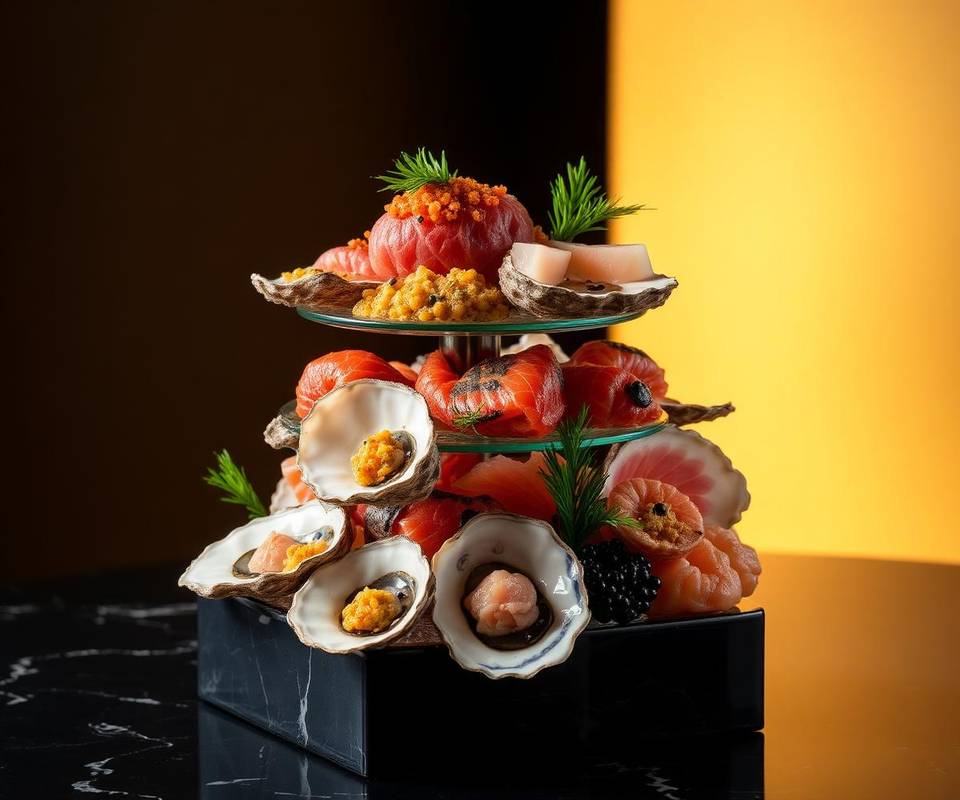 A plated seafood course at L'Ostricaio Signature
